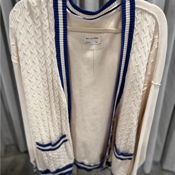Free People Cream and Blue Varsity Cardigan - Picture 2 of 2